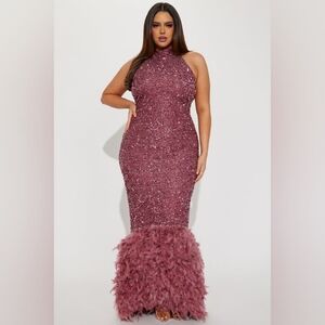 Plus size feathered sequin gown Mauve size 3X